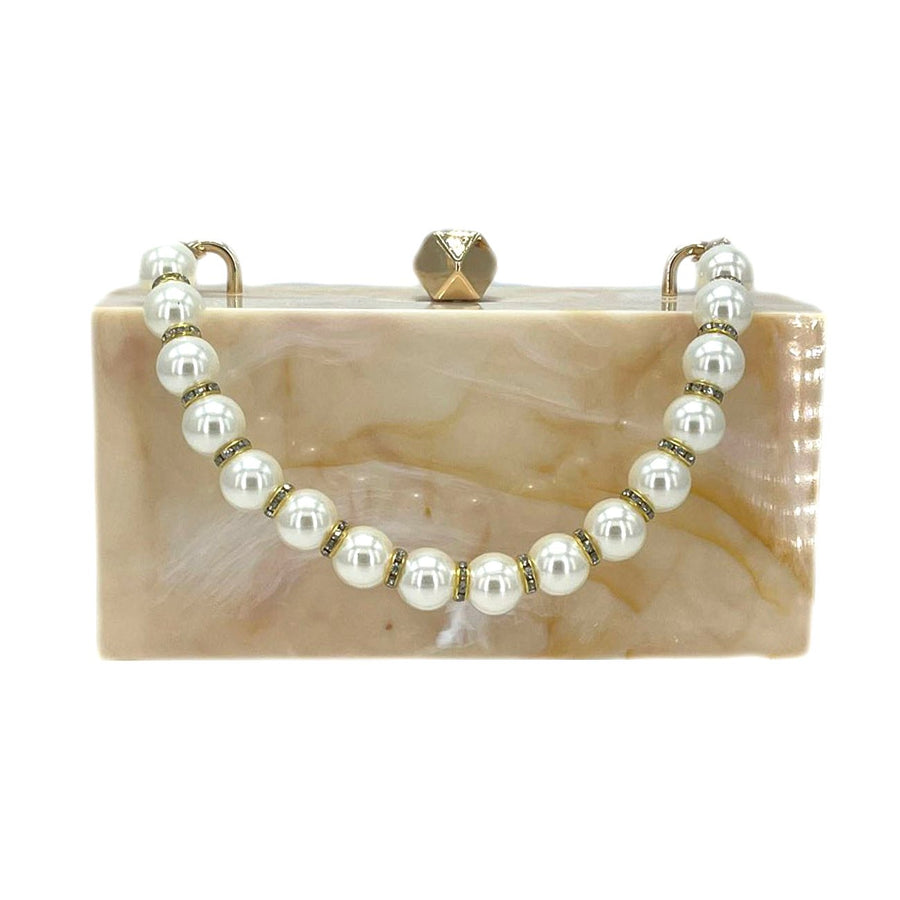 Luxe Bling Orange Pearly Beads Handle Clutch Case Bag