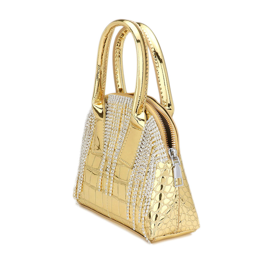 Embellished Metallic Gold Tote Crossbody Bag
