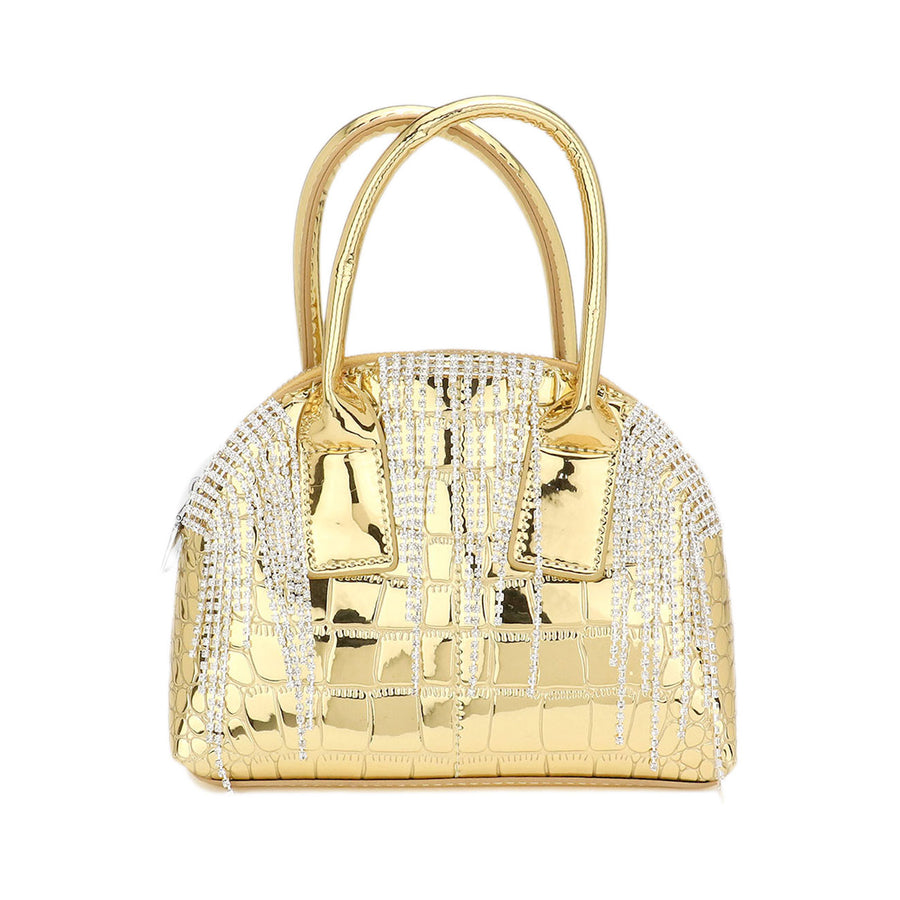 Embellished Metallic Gold Tote Crossbody Bag