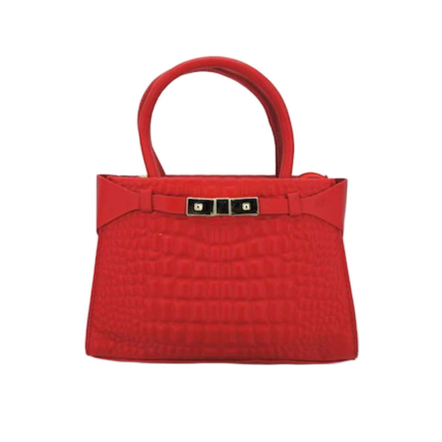 Red Moc Croc Top Handle Crossbody Bag