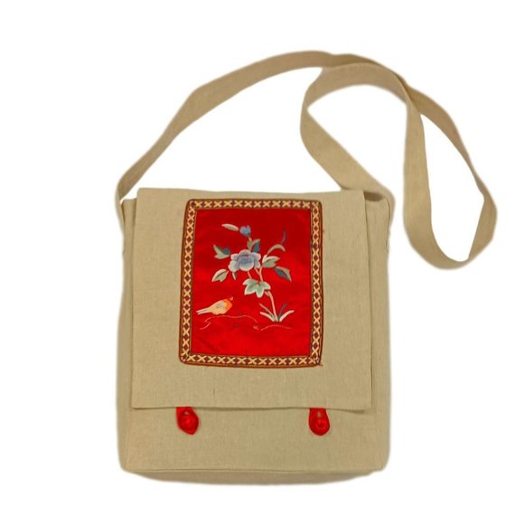 Gorgeous Beige Chinese Floral Silk Brocade Messenger Bag
