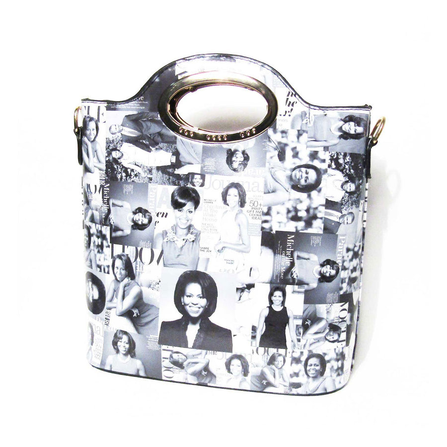 Gray and White Michelle Obama Oval Top Handle Satchel Handbag