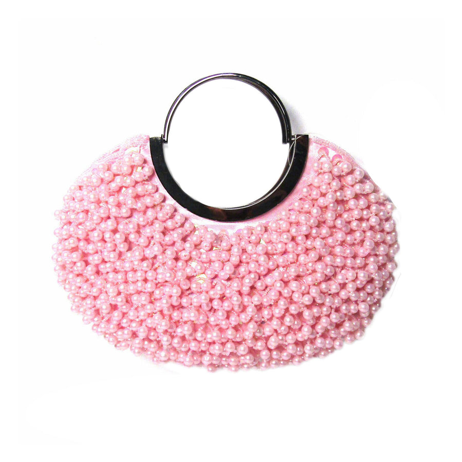 Pink Pearly Bead Curve Frame Evening Bag