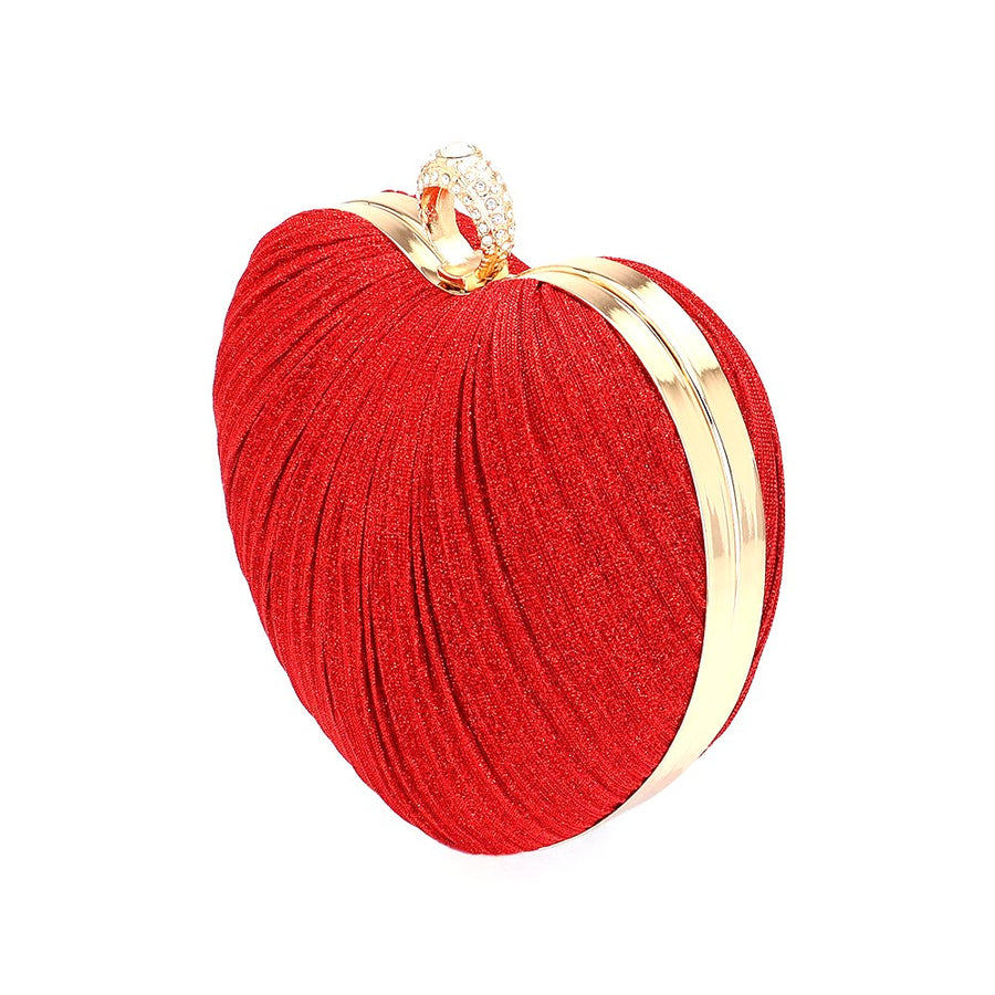 Sparkle Red Fabric Heart Evening Bag Clutch