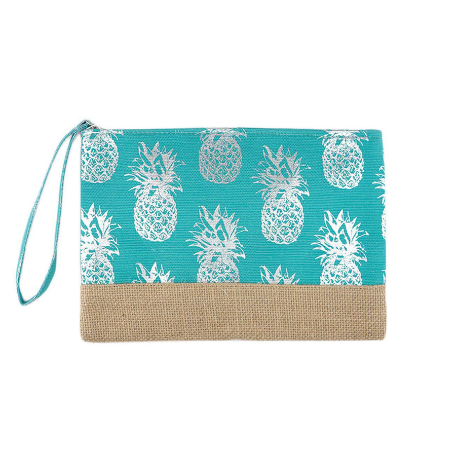 Turquoise Blue Silver Pineapple Foil Clutch Bag