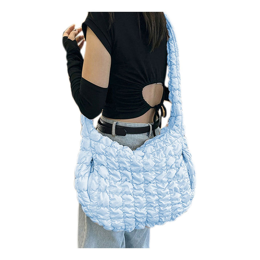 Light Blue Quilted Puffer Shoulder Crossbody Cloud Bag