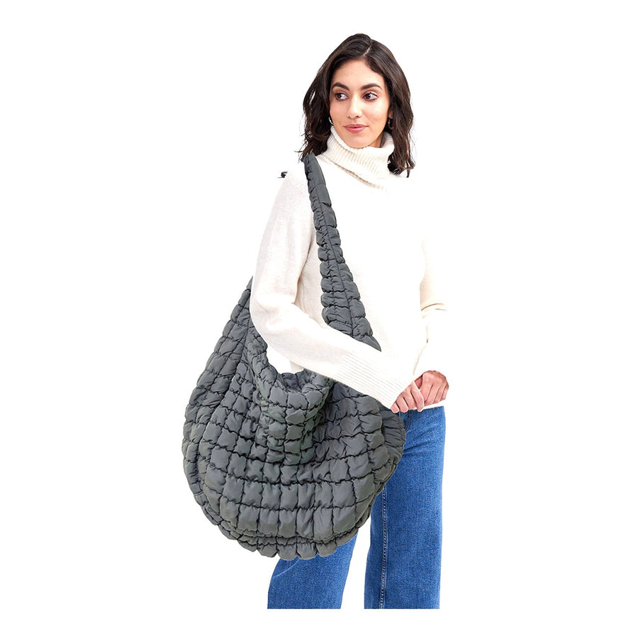 Oversized Quilted Gray Puffer Shoulder Crossbody Cloud Bag