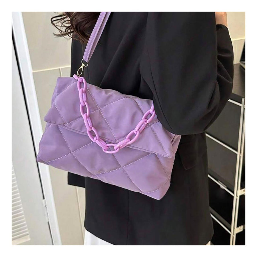 Lavender Quilted Flap Shoulder Bag