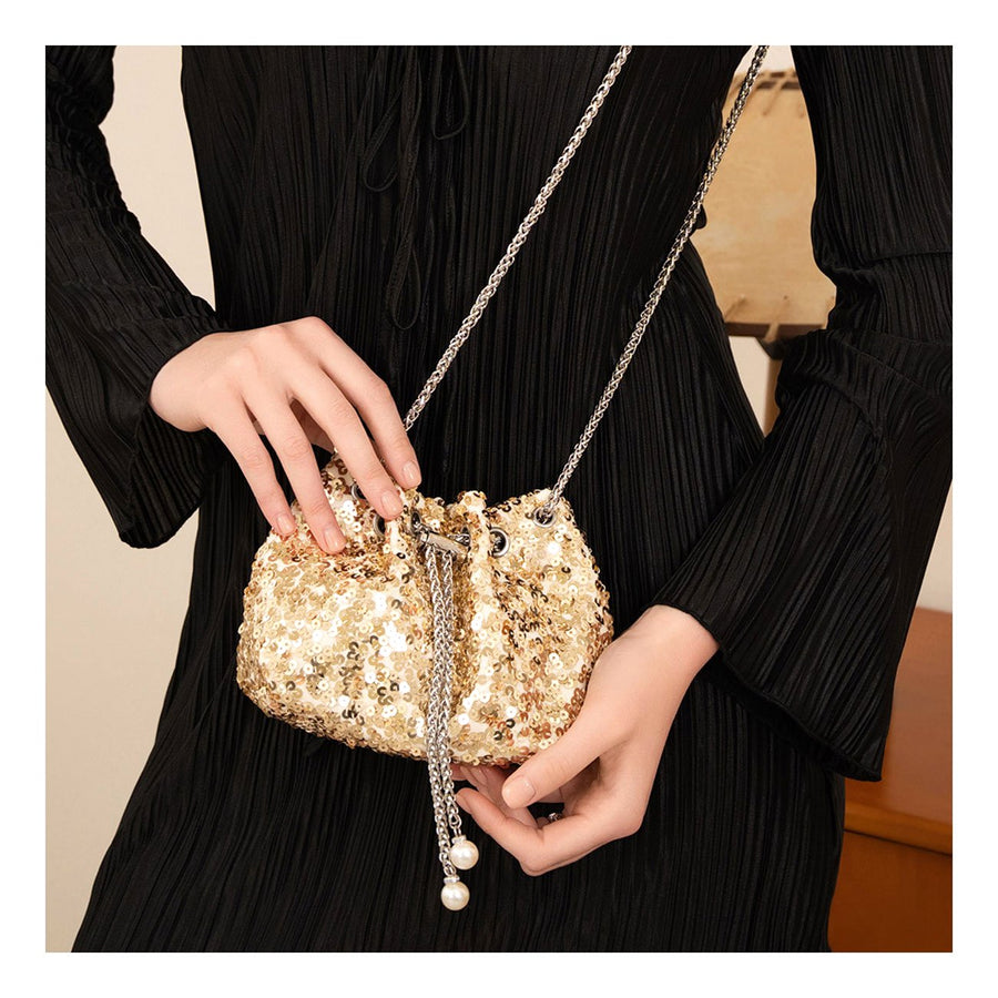 Shimmering Gold Mini Sequin Crossbody Bag