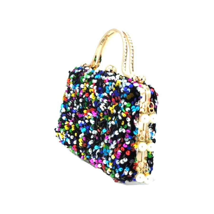 Colorful Bling Sequin Top Handle Clutch Bag