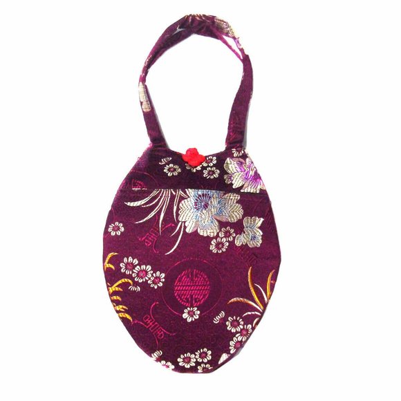 Gorgeous Handmade Burgundy Teardrop Silk Brocade Purse Bag