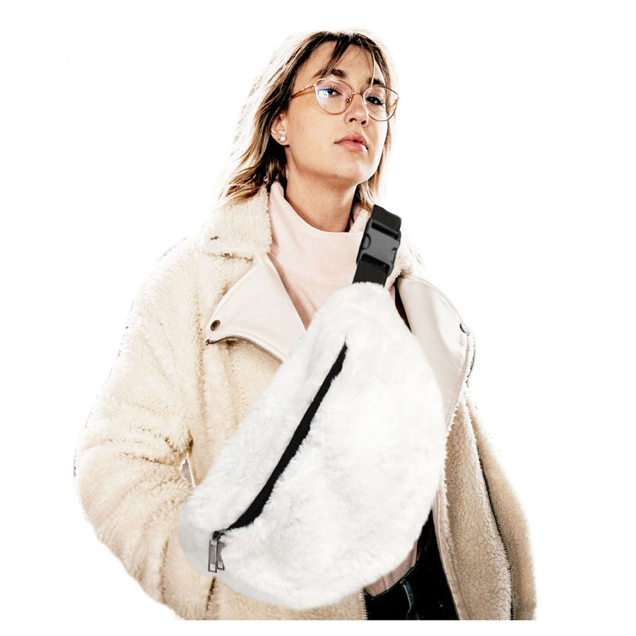 Stylish White Faux Fur Cross Body Sling Bag