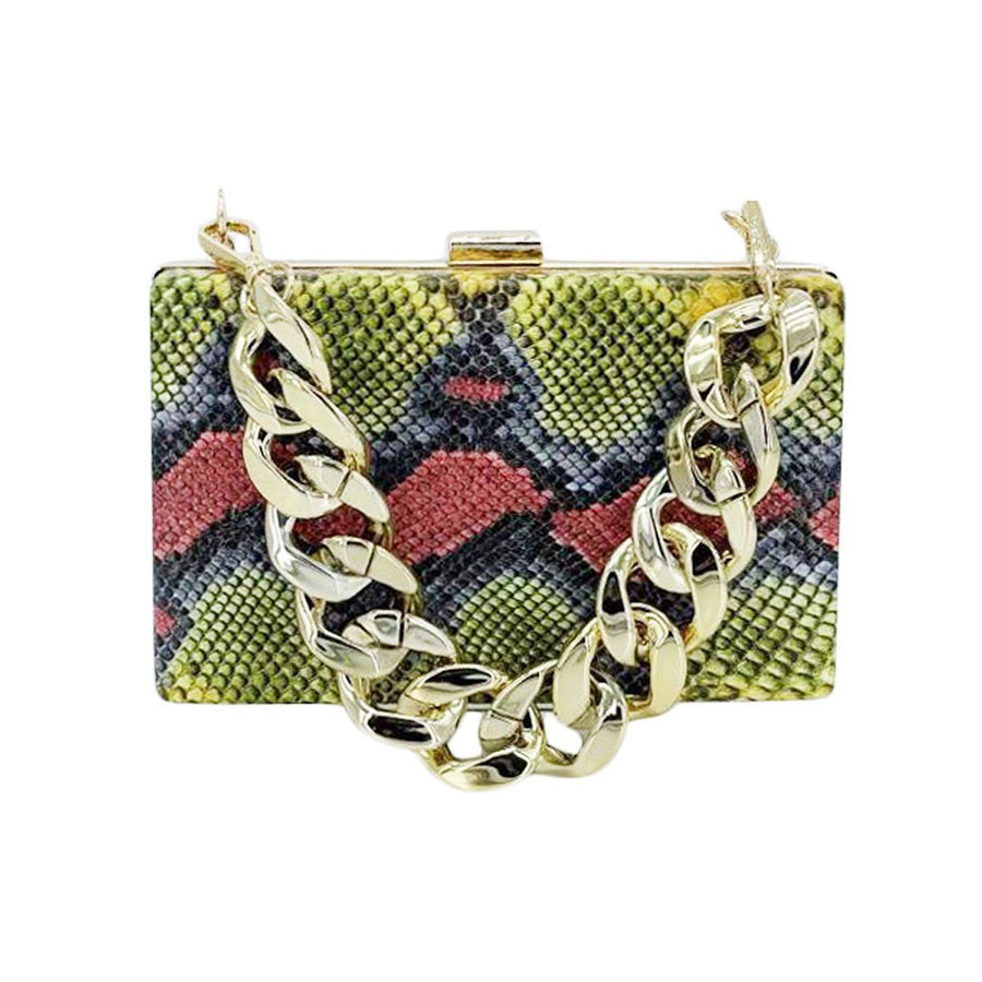 Yellow Python Chain Clutch Bag