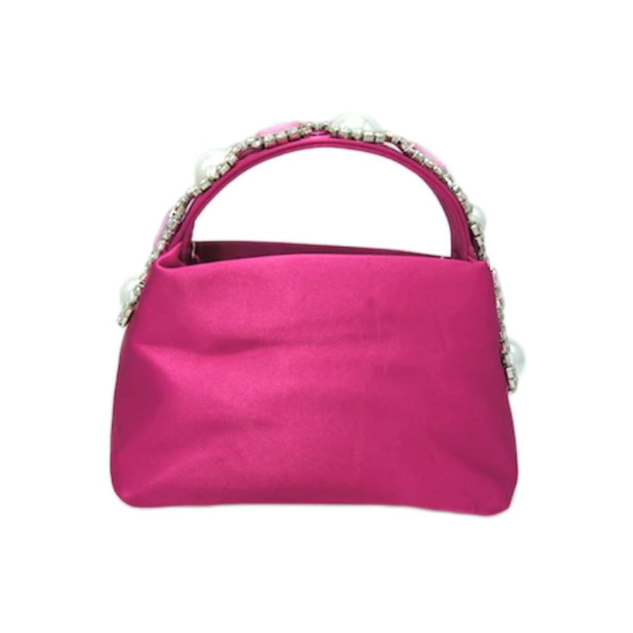 Pink Satin Pearly Crystal Beads Handle Bag