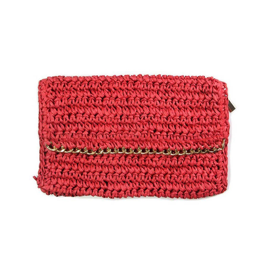 Orange Chain Crochet Straw Clutch Bag