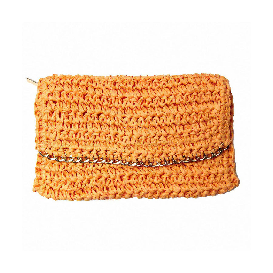 Orange Chain Crochet Straw Clutch Bag