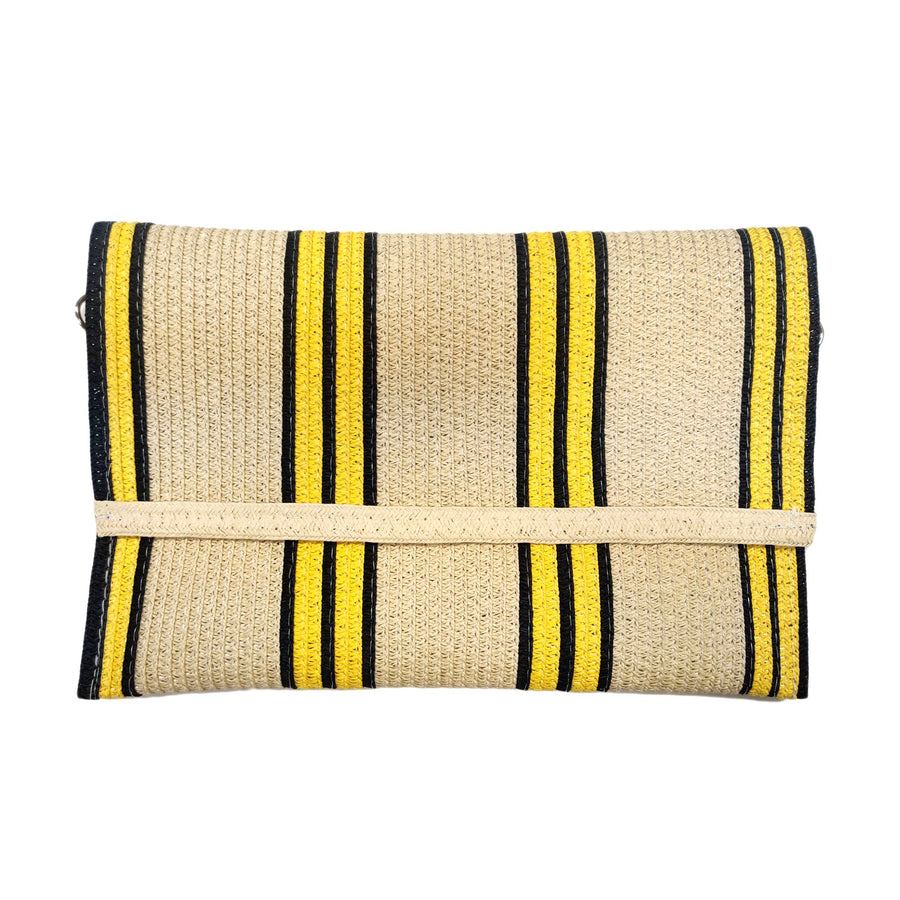 Chic Stripe Straw Envelope Clutch Cross Body Bag