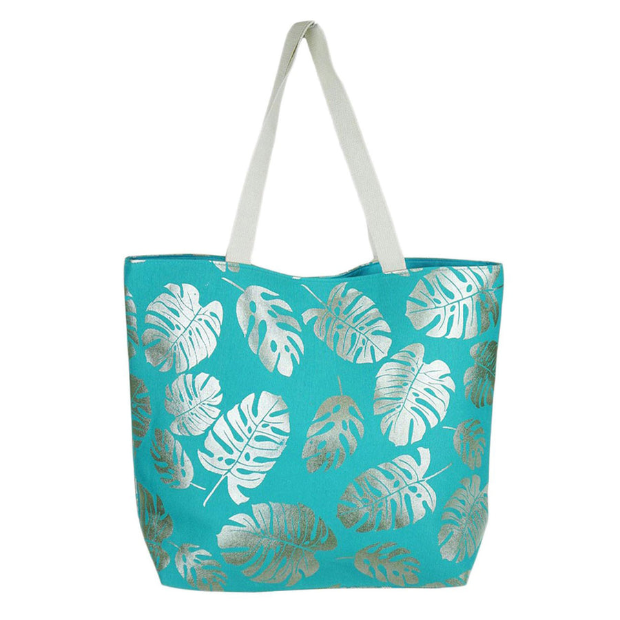 Turquoise Silver Leaves Foil Tote Bag