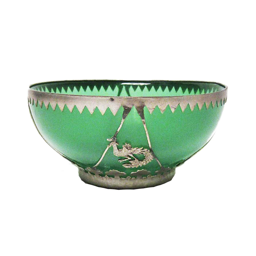Translucent Emerald Green Jade With Silver Trim Bowl