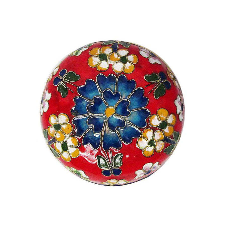 Exquisite Round Lucky Red Floral Cloisonne' Box