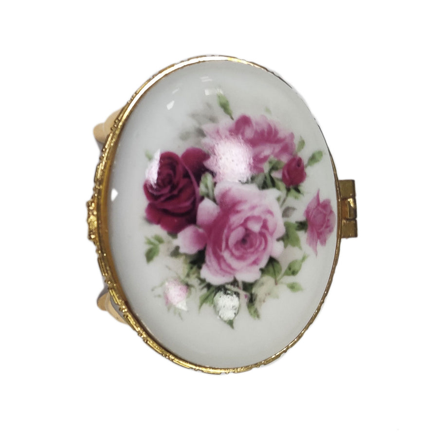 Exquisite Handcrafted Oval Floral Pattern Porcelain Jewelry Box
