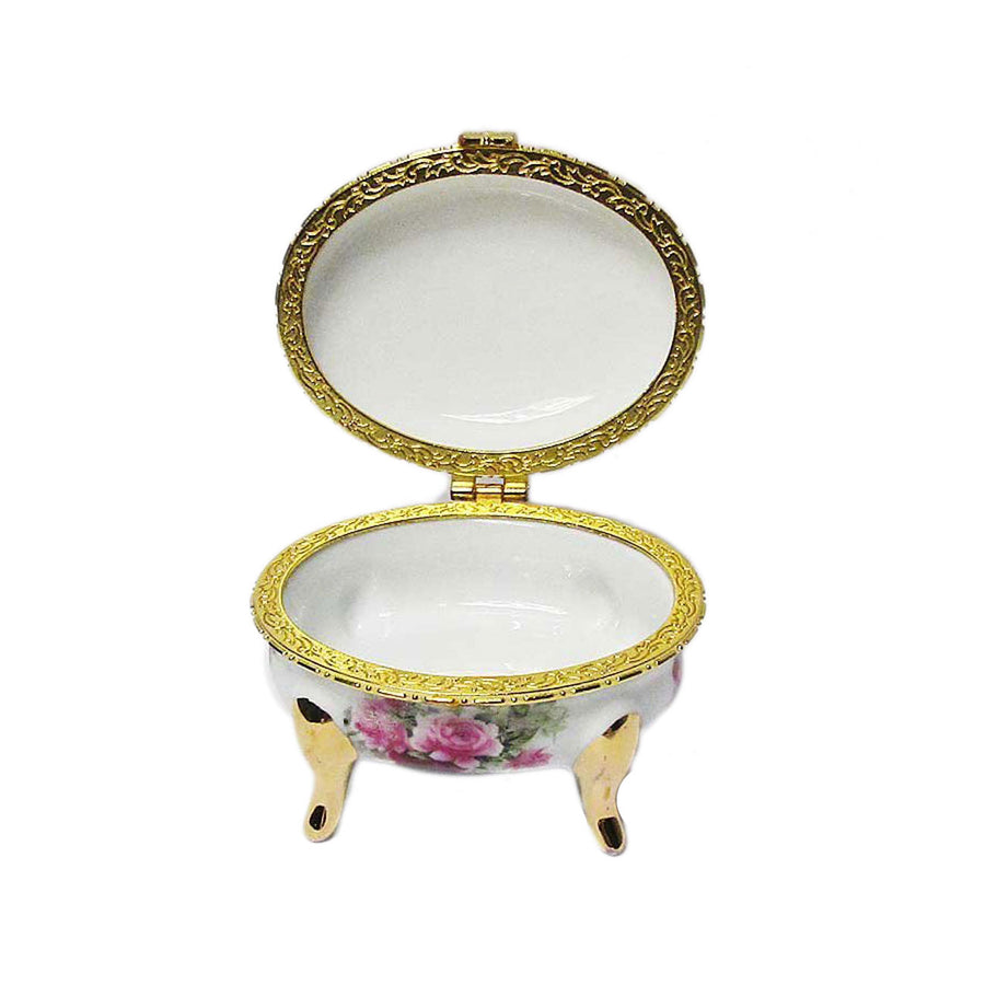 Exquisite Handcrafted Oval Floral Pattern Porcelain Jewelry Box