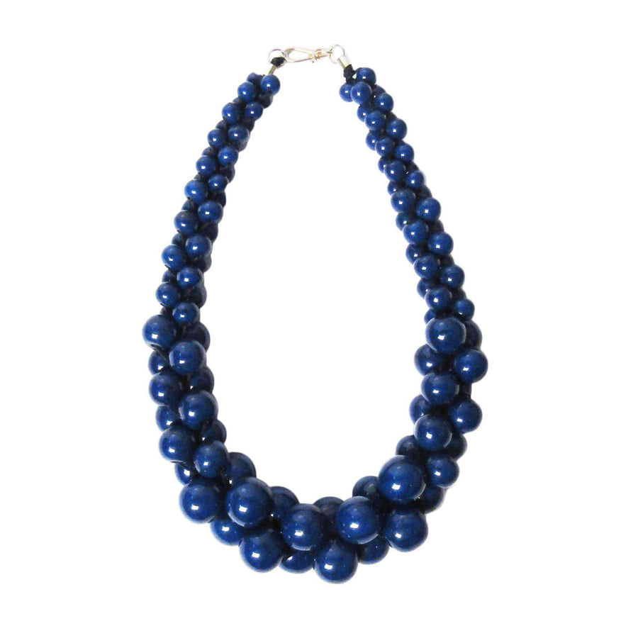 Handcrafted Blue Round Beads Cluster Statement Necklace