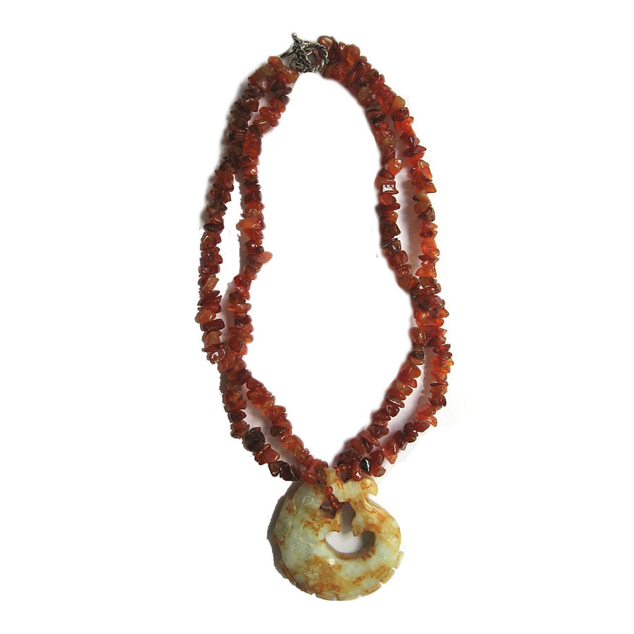 Carnelian Antique Jade Kui Dragon Pendant Necklace