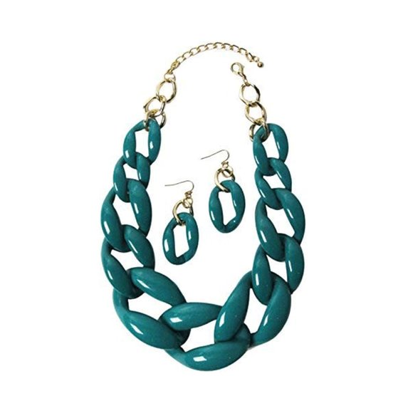 Teal Chunky Link Statement Necklace Set