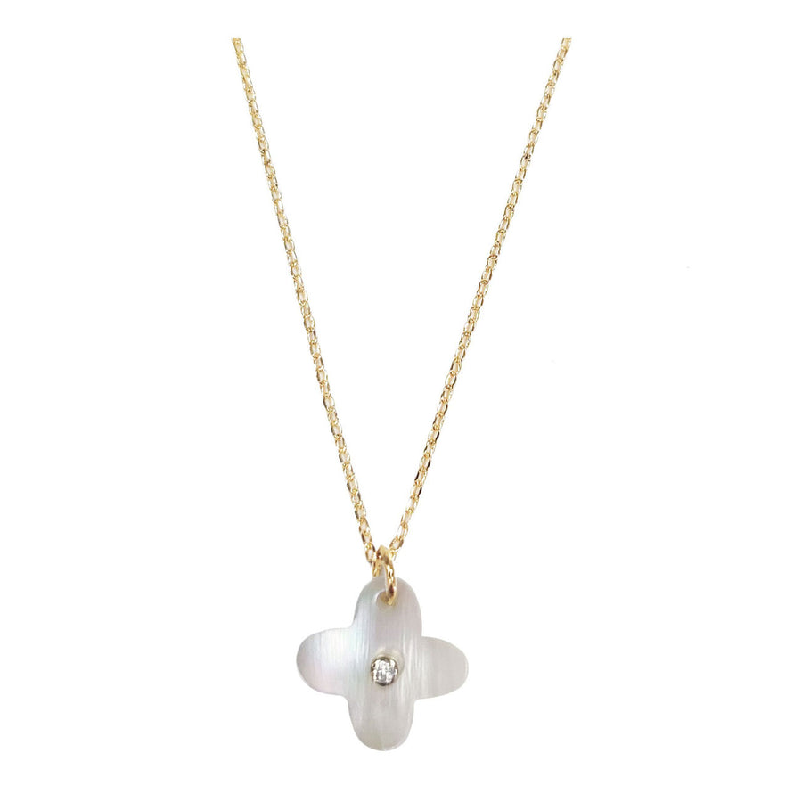 Gorgeous 14K Gold Dipped CZ Mother of Pearl Clover Pendant Necklace