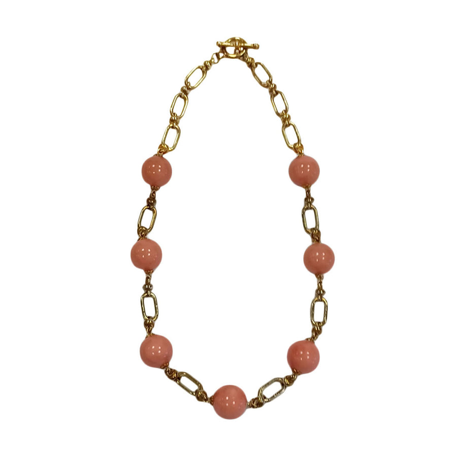 Stunning Retro Bold Coral Bead Chain Necklace