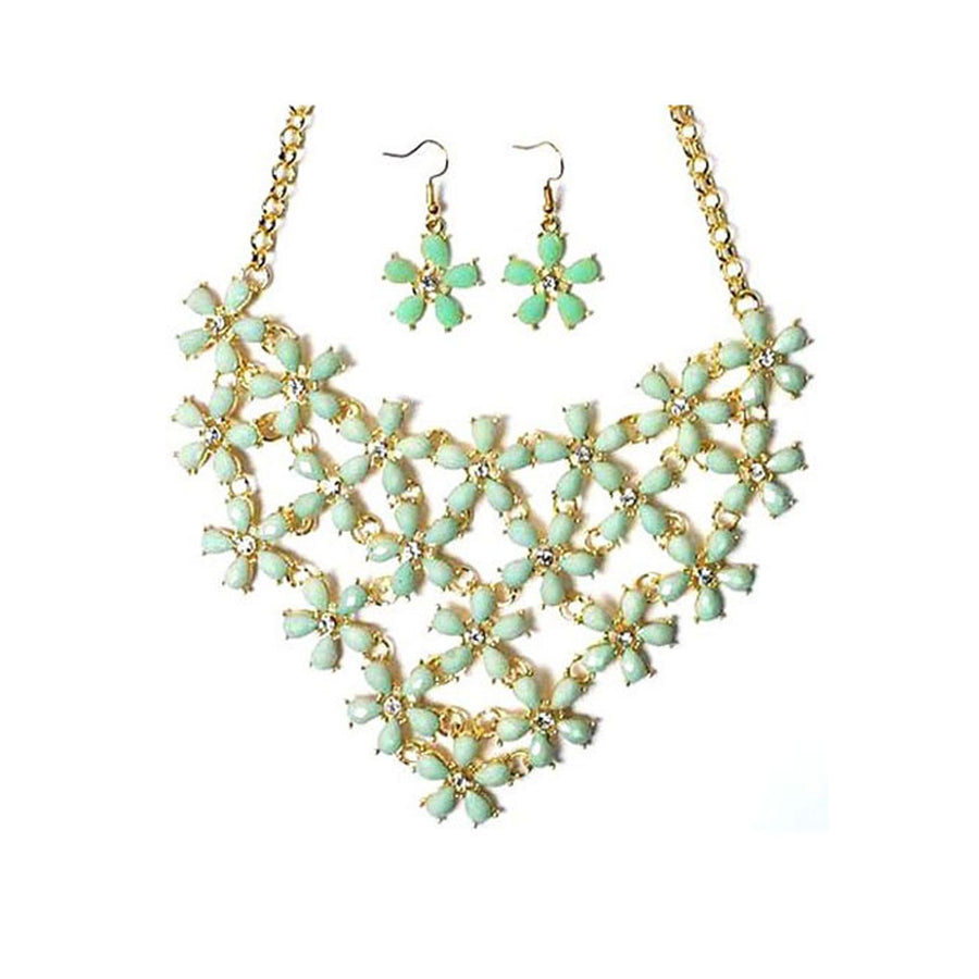 Sea Green Floral Bib Earring Necklace Set