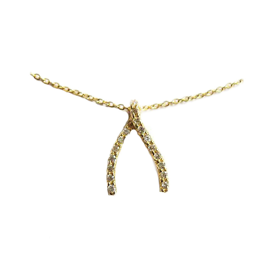 Gold Rhinestone Wishbone Pendant Necklace