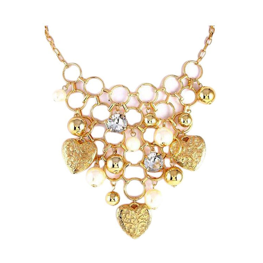 Filigree Gold Heart & Pearl Drop Necklace