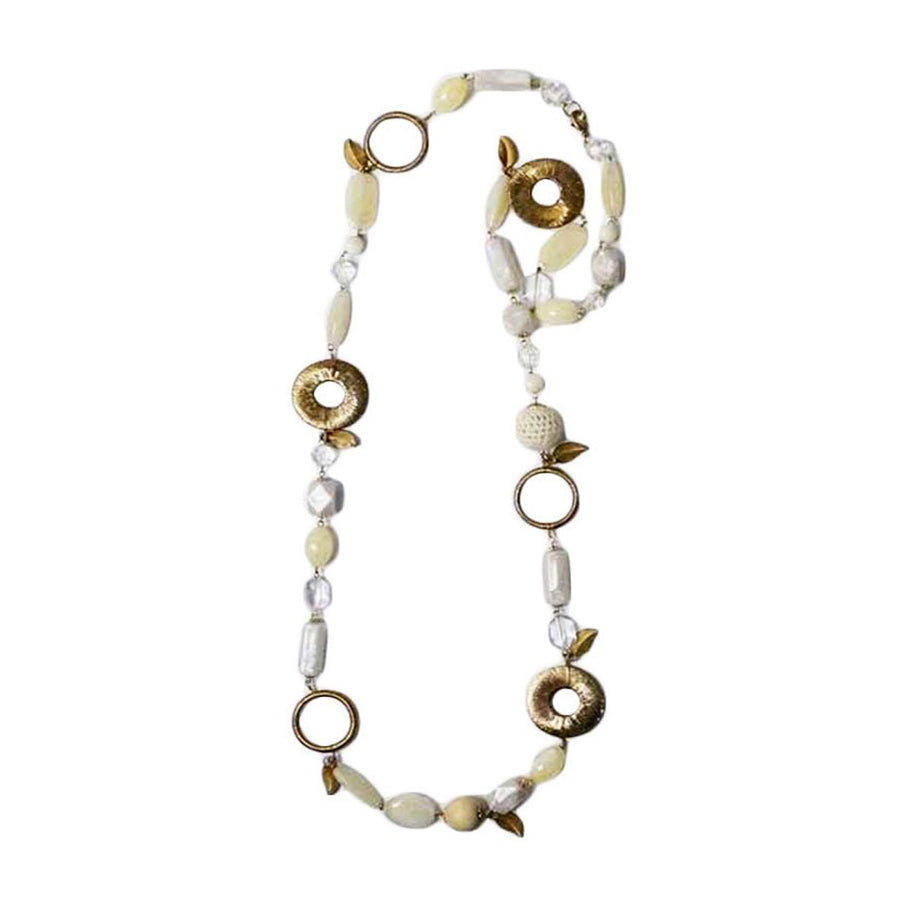 Multi Ivory Ring Crochet Leafy Link Long Necklace