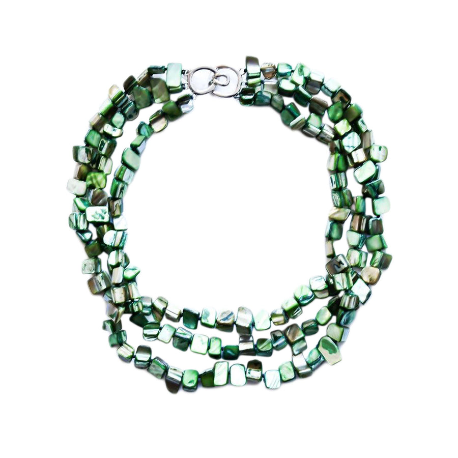Gorgeous Tri Strands Green Mother of Pearl Nugget Necklace