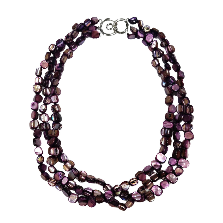 Gorgeous Tri Strands Purple Mother of Pearl Nugget Necklace