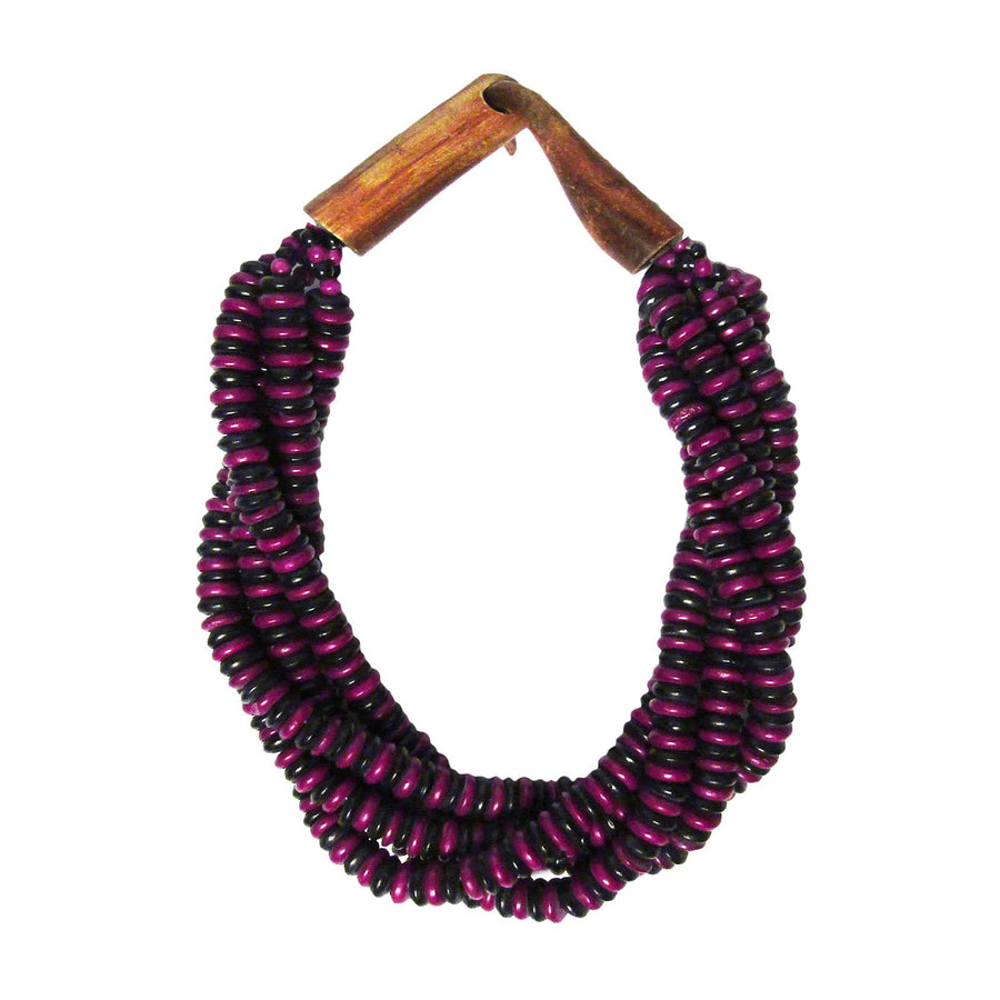 Handcrafted Multi-Strand Purple Black Genuine Bone Bead Horn Necklace