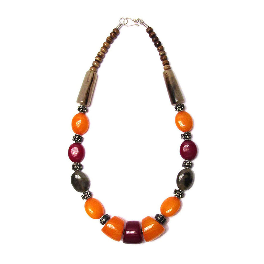 Handcrafted Amber Honey Burgundy Tribal Statement Necklace