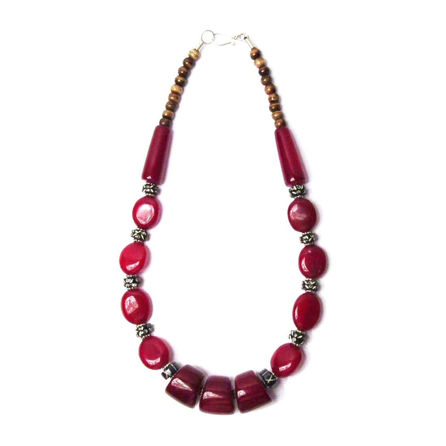 Handcrafted Burgundy Tribal Statement Necklace