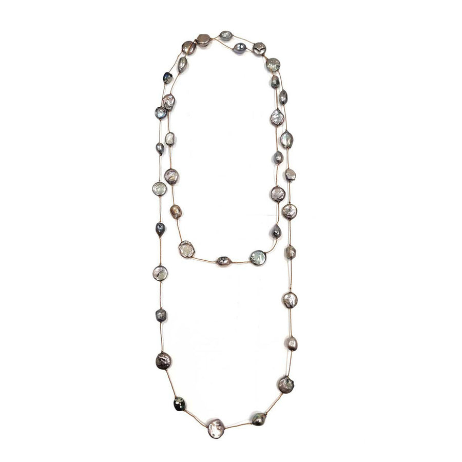 Gray Pearl Link Double Strand Necklace