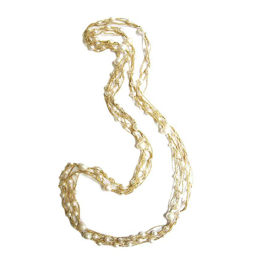 Multi Strand Ivory Fresh Water Pearl Gold Necklace