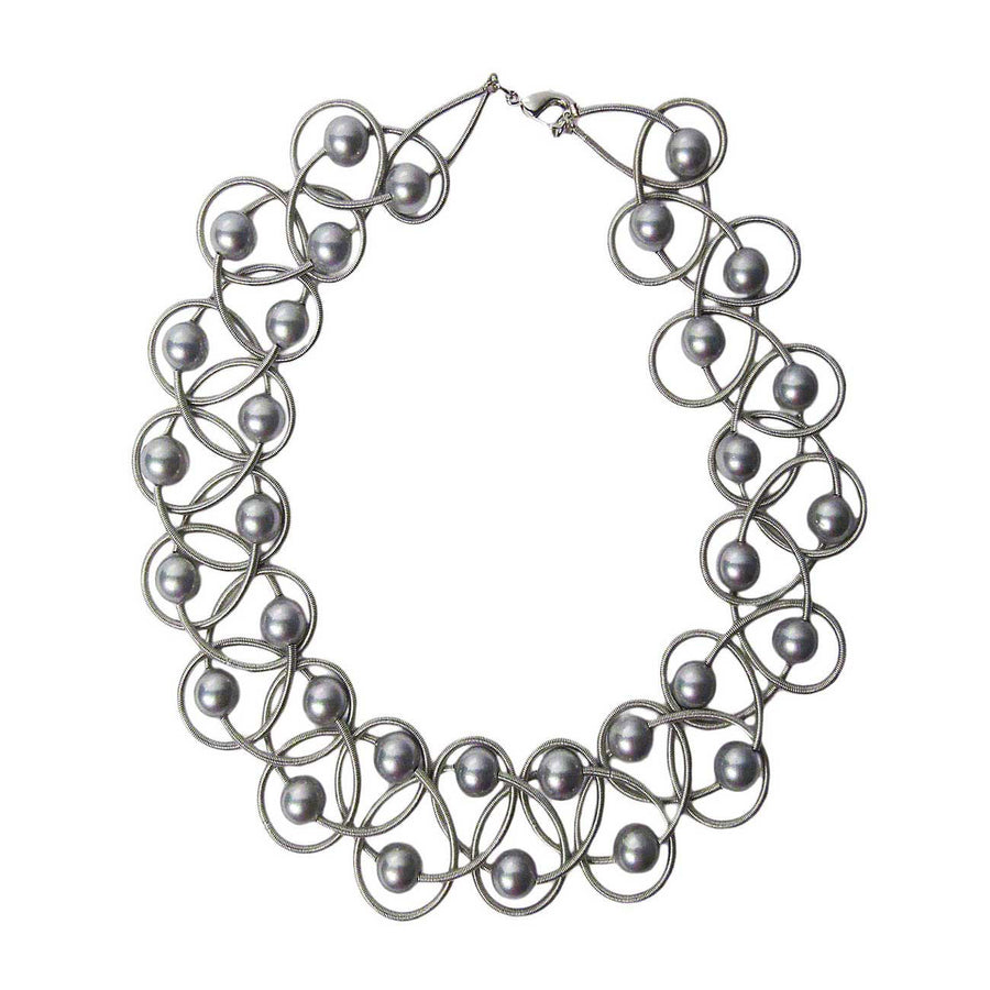 Lustrous Gray Mother Of Pearl Silver Piano Wire Necklace