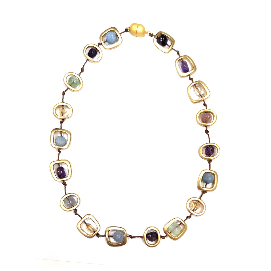 Chic Gold Geometric Mix Natural Stones Necklace