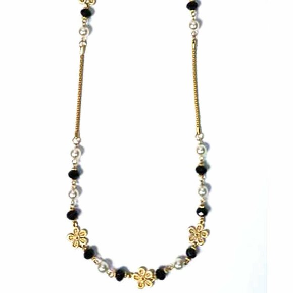 Gorgeous Black Pearly Bead Long Chain Link Necklace
