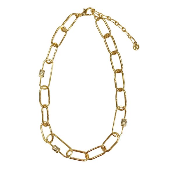 Rhinestone Gold Oval Chain Link Necklace
