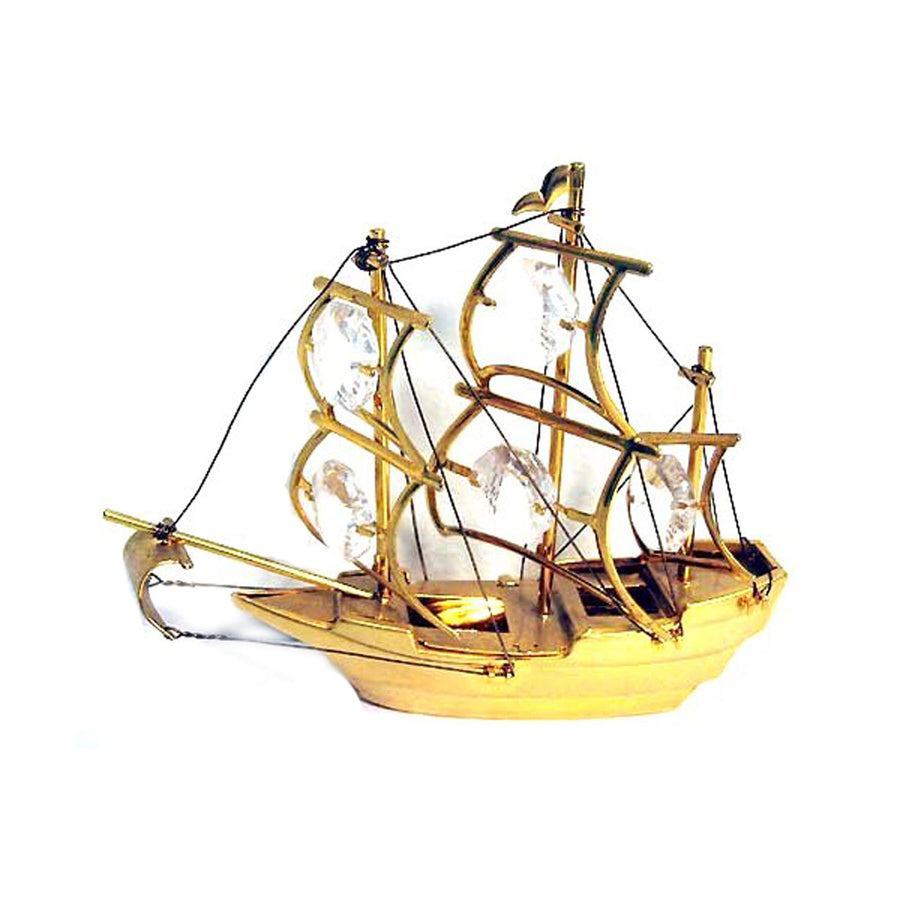 Precious Handcrafted 24K Gold-Plated Austrian Crystal Schooner Sail Boat