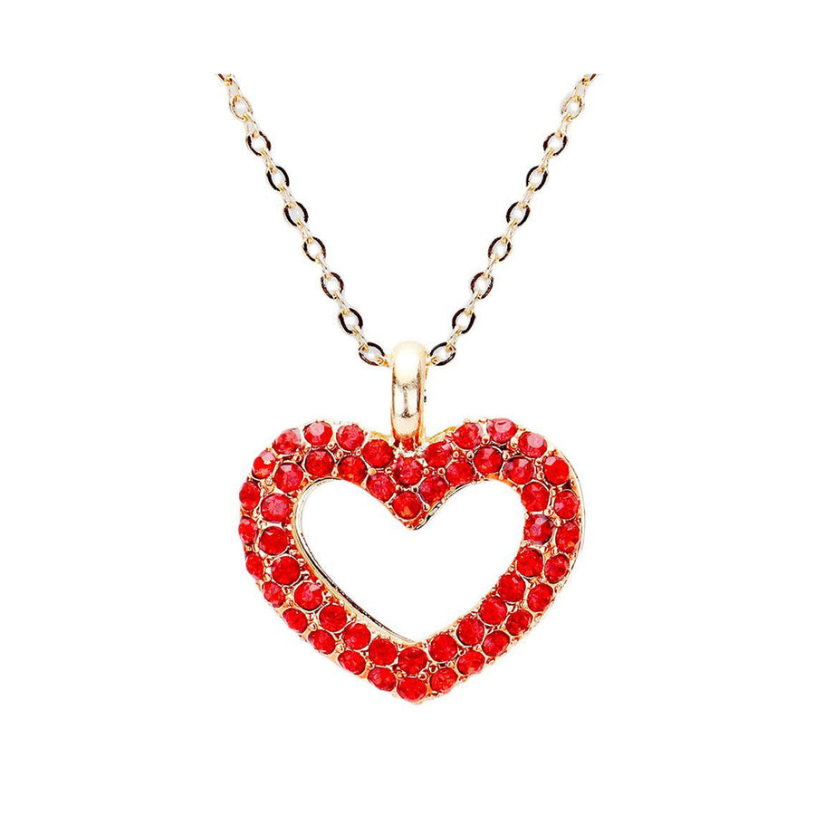 Rhinestone Open Heart Pendant Necklace
