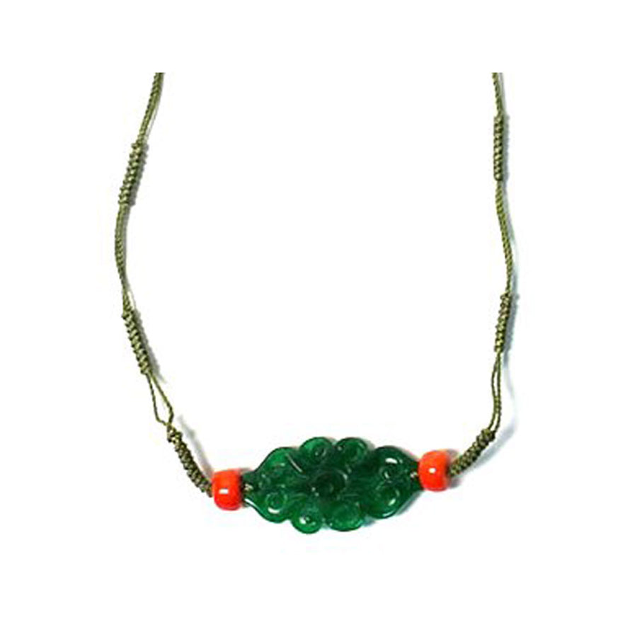Gorgeous Floral Jade Silk Cord Necklace
