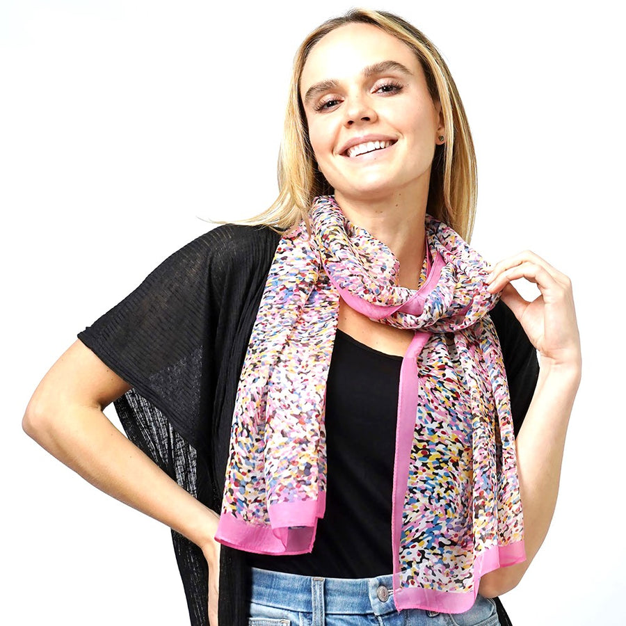 Abstract Print Chiffon Red Oblong Scarf